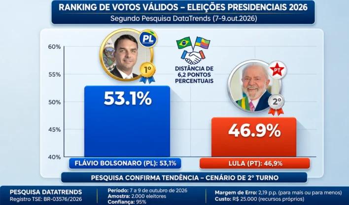 DataTrends aponta Flávio com 53,1% e Lula com 46,9% dos votos válidos